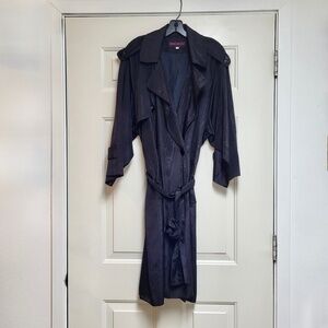 Vintage Tom & Linda Platt Military-Inspired Style Trench Coat Shimmery Black (M)